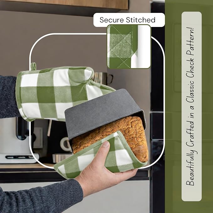 Native Fab Buffalo Plaid Check Oven Mitts and Pot Holders Set of 4, 100% Cotton - Image 7