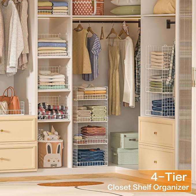 Yociyoga 4 Tier Stackable Closet Organizers and Storage Shelves, Foldable - Image 4