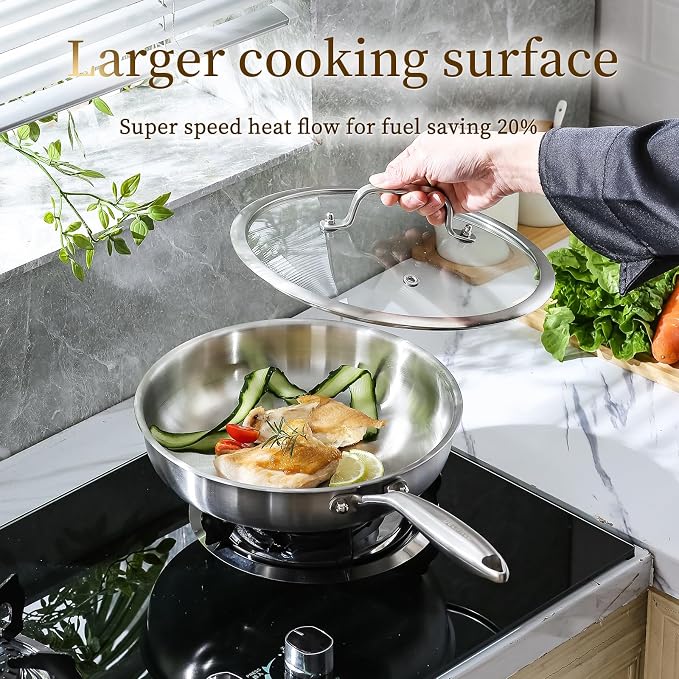 DELARLO Tri-Ply Stainless Steel Pan, 18/10 Frying Pan, Oven Safe Up to 600°F - Image 6
