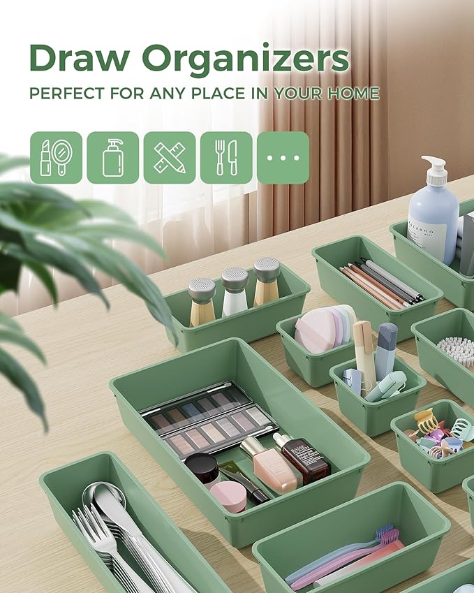 BiuLeon 25 PCS Plastic Drawer Organizers Set, 4-Sizes Vanity and Makeup - Image 3
