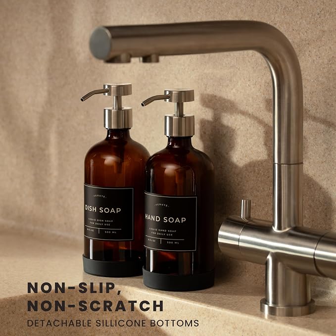Hand and Dish Soap Dispenser for Kitchen and Bathroom, Stainless Steel Pumps - Image 2