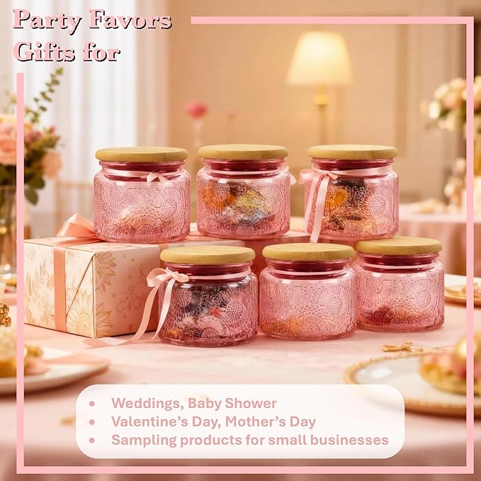 4 oz Pink Glass Jars with Airtight Bamboo Lids 6 pack, Decorative Small Food - Image 4
