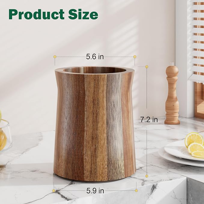 Utensil Holder, Acacia Wood Utensil Holder - Image 2