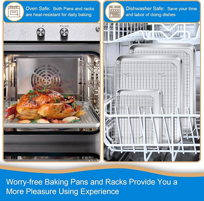 P&P CHEF 17.5 + 16 + 10.4 Inch Baking Sheet and Rack Set, Stainless Steel - Image 6
