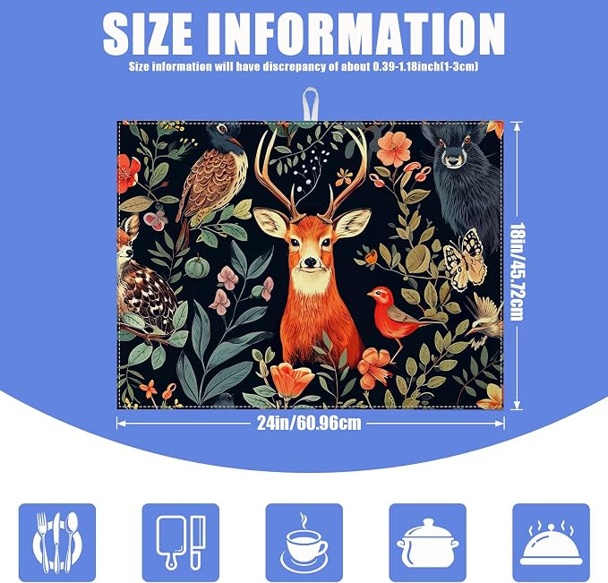 Vintage Deer Dish Drying Mat for Kitchen Counter Wild Animals Drying Pad - Image 2