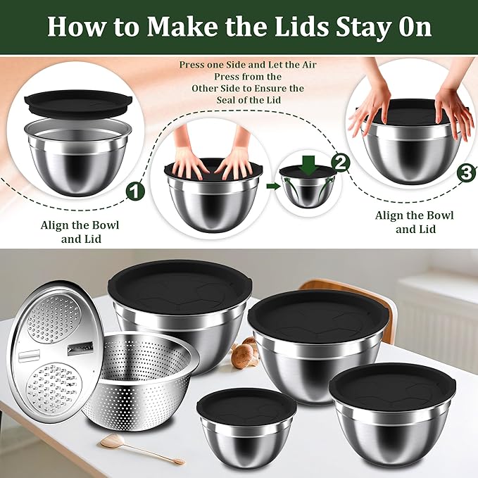 Nicdiet Mixing Bowls with Lids Set, Nesting Storage Bowls - Image 2