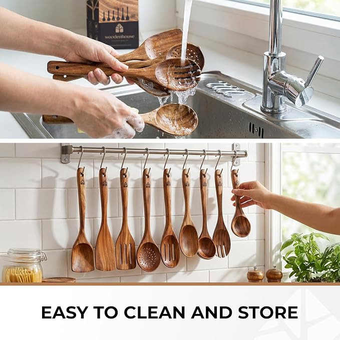 Wooden Spoons for Cooking – 10 Pcs Premium Teak Wooden Utensil Set - Image 8