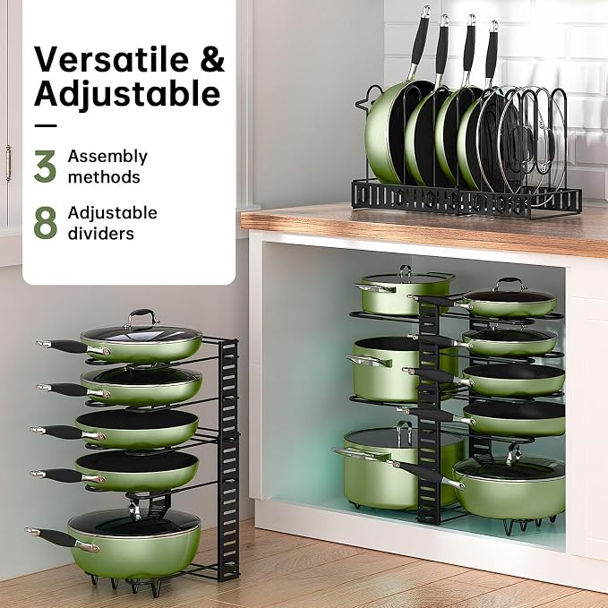 MUDEELA Pots and Pans Organizer Rack under Cabinet 8-Tiers Adjustable Pot Rack - Image 2