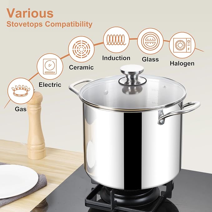 Herogo 12 QT Stock Pot, Tri-ply 18/10 Stainless Steel Cooking Pot - Image 5