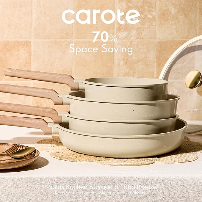 CAROTE 14Pcs Pots and Pans Set Non stick, Ceramic Cookware Set, Non-toxic - Image 6