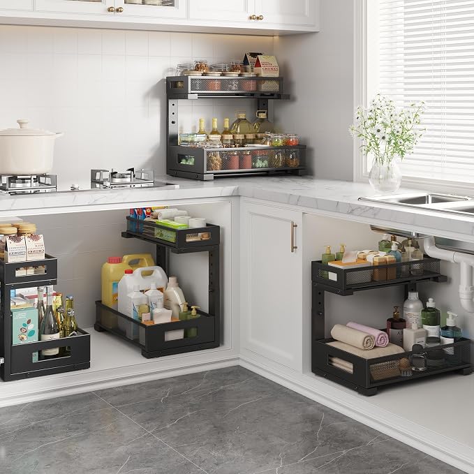 1 Pack-11.4"-16.14"H Under Sink Storage Organizer, Large 2-Tier Elegant Mesh - Image 6
