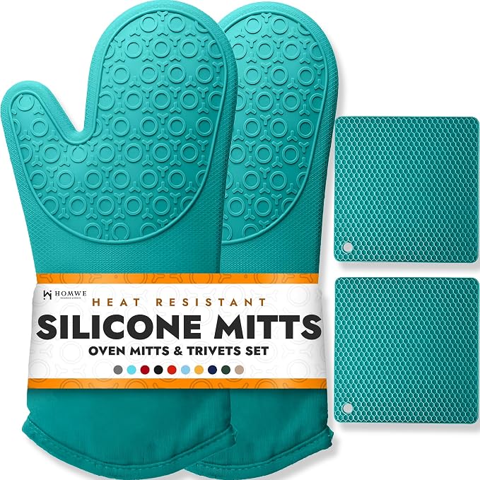 BPA-Free Soft Silicone 4 Piece Oven Mitts & Trivets Set by HOMWE
