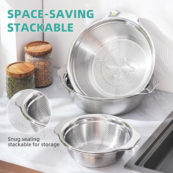 Colander for Kitchen Stainless Steel, 4QT Rice Strainer Bowl - Image 5