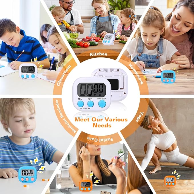 12 Pack Digital Kitchen Timers for Cooking, Small Magnetic Countdown Classroom - Image 6