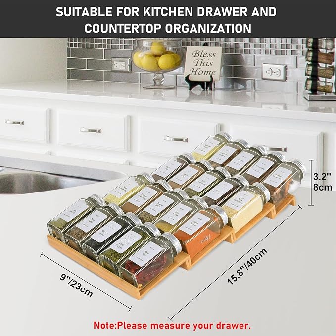 Spice Drawer Organizer with 18 Spice Jars, 216 Labels, 25 Non-slip Rubber - Image 3