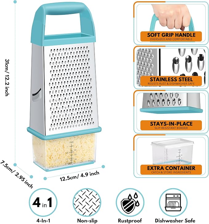 Urbanstrive Cheese Grater With Container, Professional Cheese Grater with Handle - Image 2