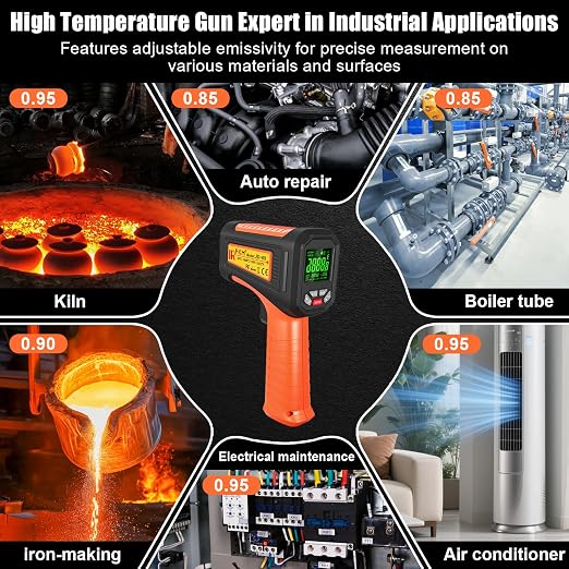 50:1-58°F ~3272°F FKM Infrared Thermometer High Temperature Gun, Non Contact - Image 6