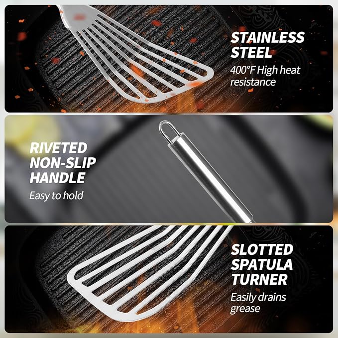 2Pack Fish Spatula Stainless Steel, Premium Fish Turner Spatula, Flexible - Image 3