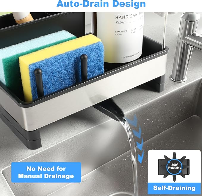 Kitchen Sink Caddy Organizer, Stainless Steel Sponge Holder, Kitchen Caddy Sink - Image 3