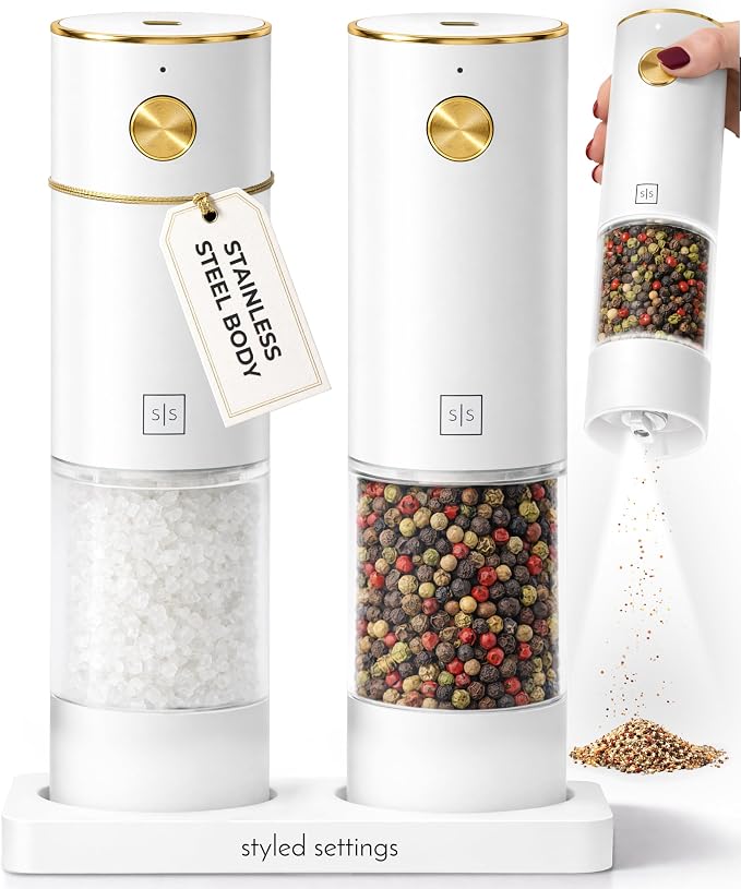 White Electric Salt and Pepper Grinder Set – Automatic Salt and Pepper Grinder by STYLEDSETTINGS