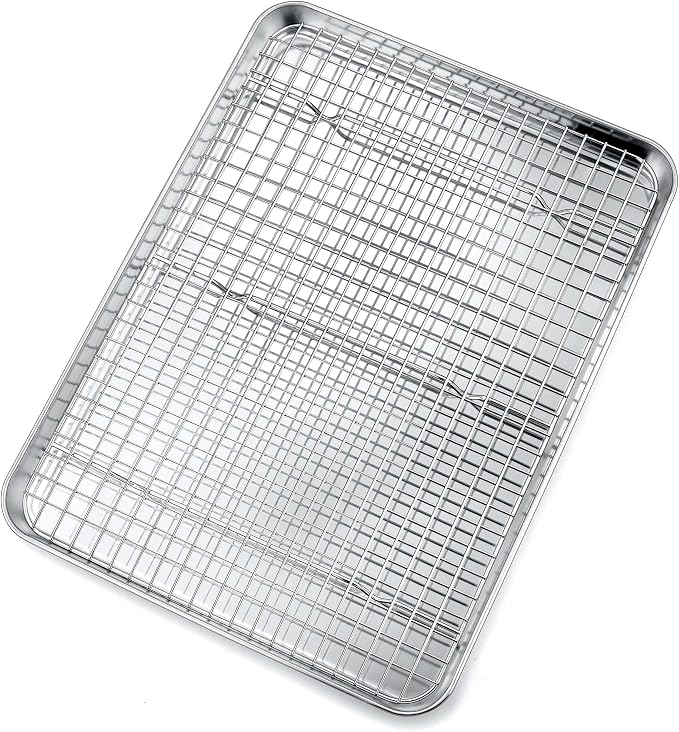 P&P CHEF 16 Inch Baking Sheet and Rack Set, Stainless Steel Cookie Sheets Oven by PPCHEF
