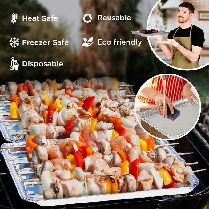 PLASTICPRO Aluminum Pans 100 Pack Disposable Cookie Sheets 13 x 17 Baking Pans - Image 2