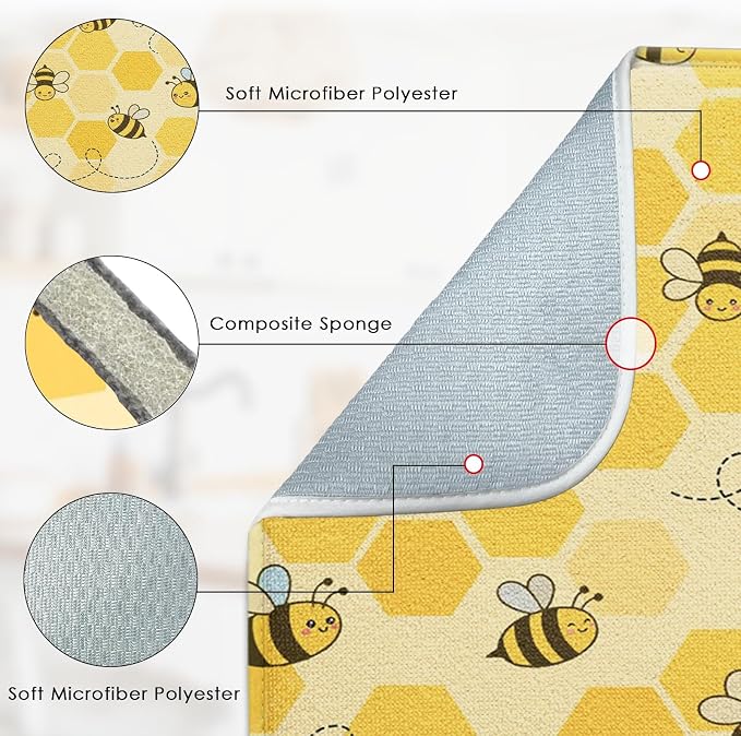 Sanwarm Absorbent Dish Drying Mat, Honey Baby Cute Yellow Bees Microfiber Pad - Image 3