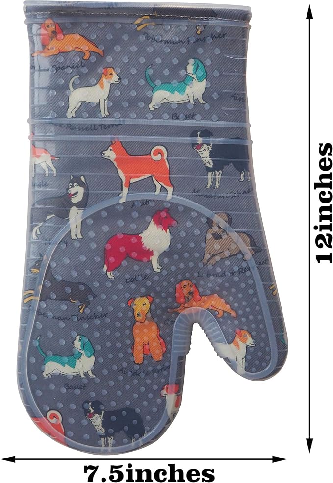 Oven Mitts Set of 2 with Transparent Clear Silicone Shell and Nice Dog Printing - Image 2