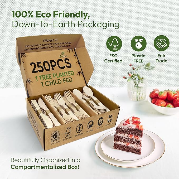 EcoPreps 100% Compostable Bamboo Cutlery Set Eco-Friendly, Biodegradable - Image 6