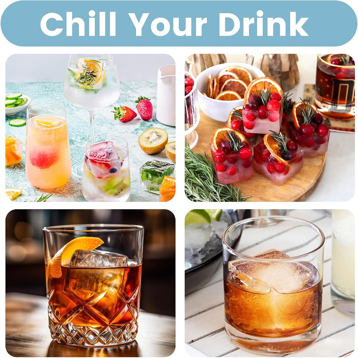 Large Silicone Ice Cube Tray 3Pack, SAWNZC Big Square Ice Cube Molds