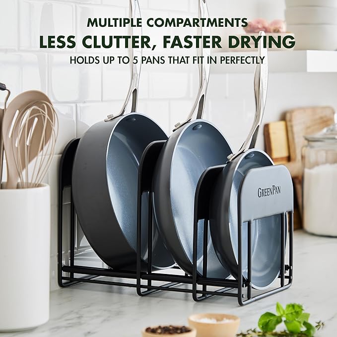 GreenPan Stainless Steel Wire Cookware Storage Rack, 5 Frying Pan Compartments - Image 3