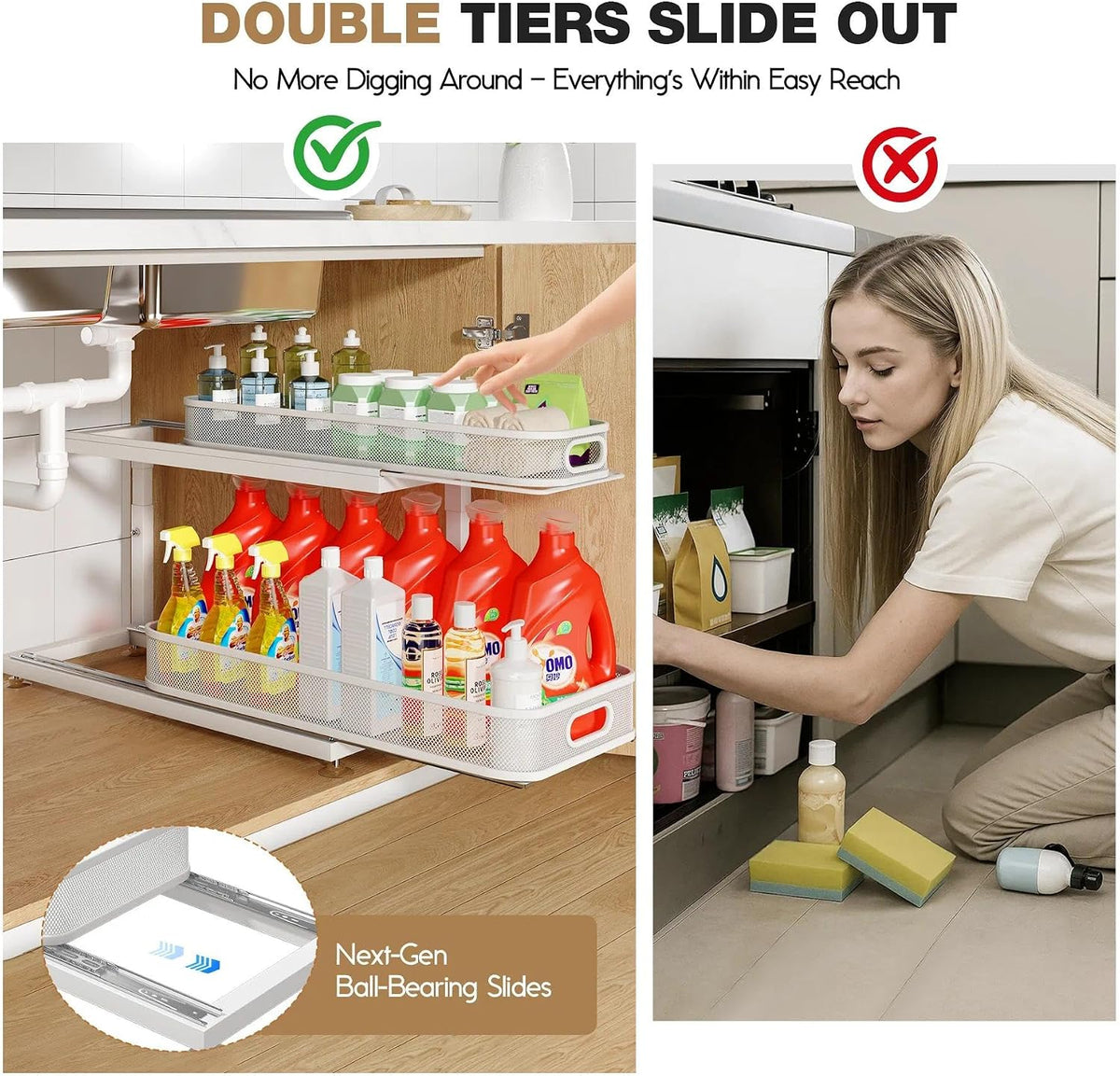 2-Pack 21.3 IN Depth Under Sink Organizer With Next-Gen Ball-Bearing