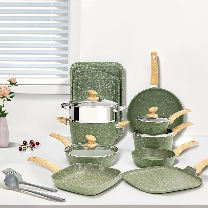 17 Piece Pots and Pans Set Non Stick, Nonstick Induction Granite Kitchen - Image 9