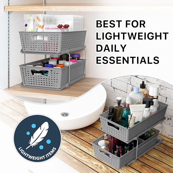 Simple Houseware 2 Tier Bathroom Organizer Tray Pull-Out Sliding Drawer - Image 7