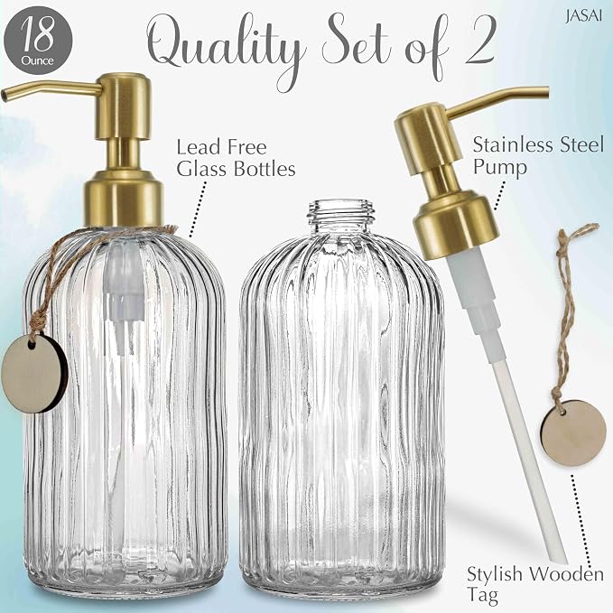 JASAI 2PACK 18Oz Fluted Glass Soap Dispenser - Image 2