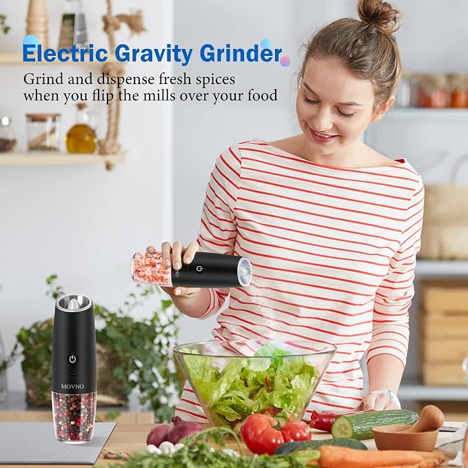 Gravity Electric Salt and Pepper Grinder Set, Battery Powered LED Light One - Image 5