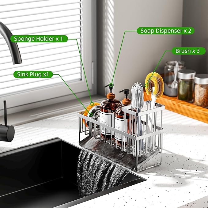 Cisily Extra Large Silver Kitchen Sink Caddy Organzier - Image 2