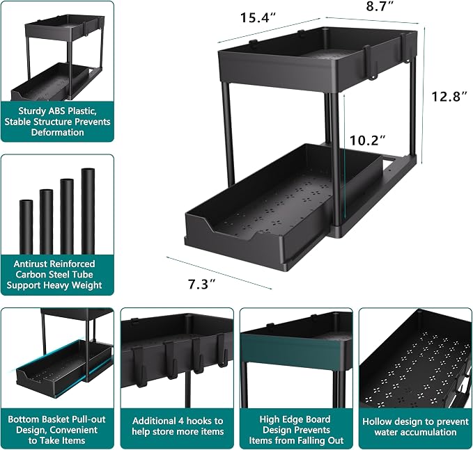 MEAFBIRD 2 Pack Under Sink Organizer, 2 Tier Bathroom Cabinet Organizer - Image 2