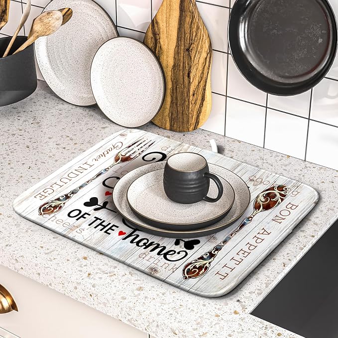 Giwawa 16"x18" Dish Drying Mat The Kitchen is The Heart of The Home- Knife Fork - Image 5