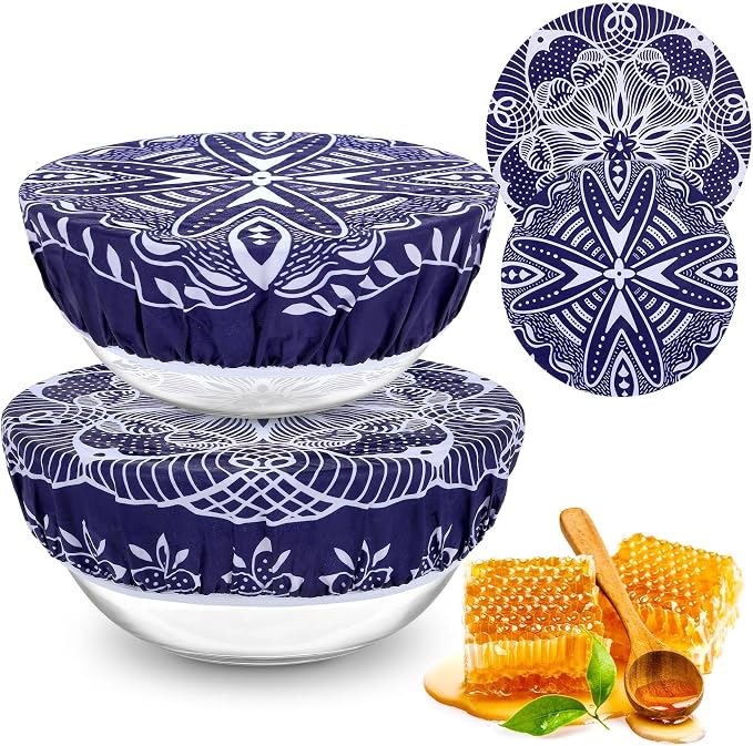 2 Large Reusable Beeswax Bowl Covers by Revahope