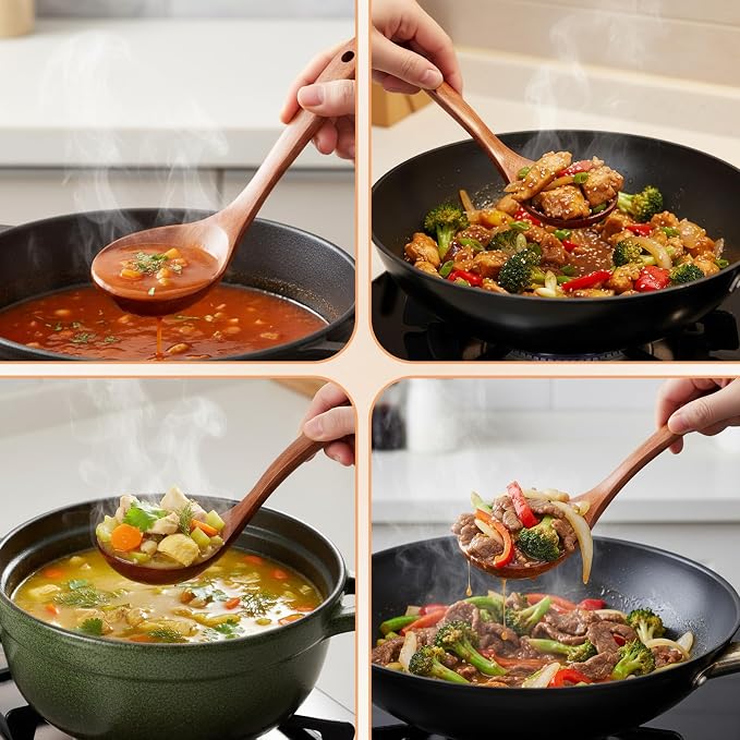 Wooden Ladle for Soup, Non-Stick Wooden Spoon Set, 3 Size Wood Ladle Spoon - Image 5