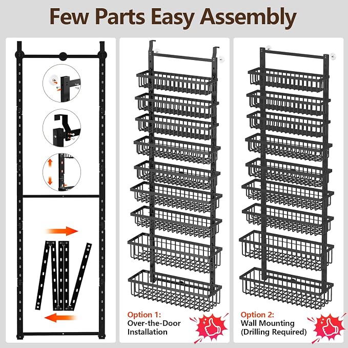 POKIPO 9 Tier Over The Door Pantry Organizer, 2 in 1 Wall Mount or Hanging - Image 8
