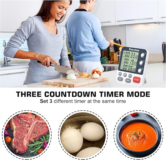 Digital Dual Kitchen Timmers 3 Channels Count UP/Down Timer Cooking Timers - Image 5
