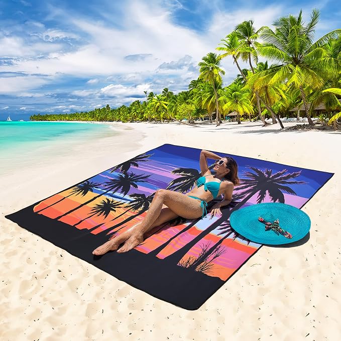 WIWIGO Beach Blanket Waterproof Sandproof Beach Mat 79" X 83"/10'x9'for 2-8 - Image 5