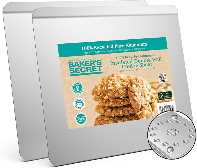 Baker's Secret 2pcs Pure Aluminum Insulated Cookie Sheet Commercial Grade by BakersSecret