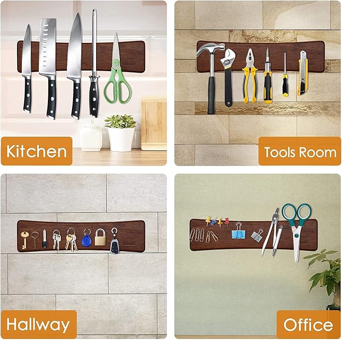 HOSHANHO Knife Magnetic Strip, Acacia Wood Powerful Magnetic Knife Strips - Image 6