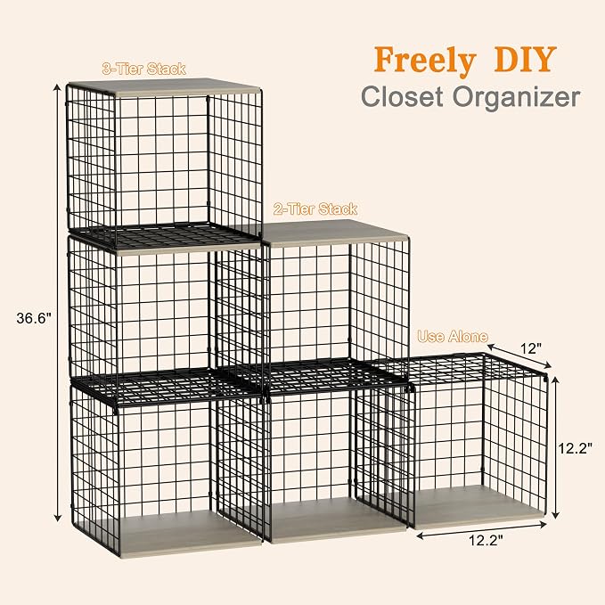 Hencawima 6 Pack Stackable Closet Organizers and Storage Basket, Closet Shelves - Image 3