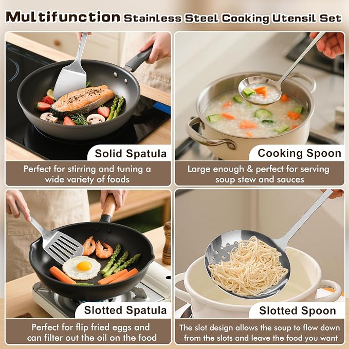 4 Pcs Cooking Utensils Set, Stainless Steel Kitchen Utensils, Heat Resistant - Image 2