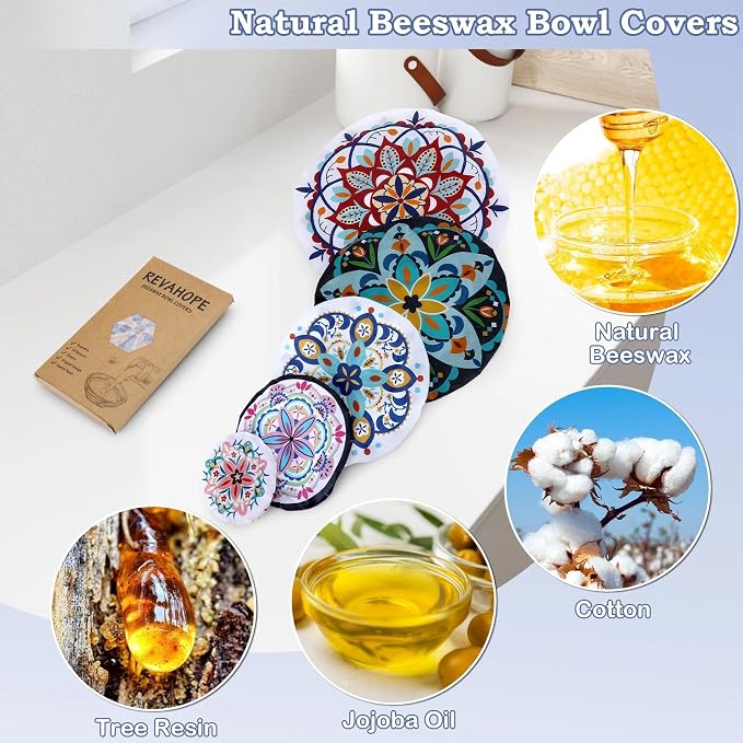 5-Size Reusable Beeswax Bowl Covers - Image 3