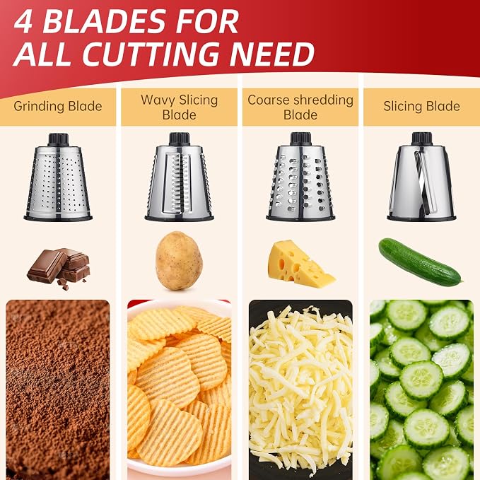Rotary Cheese Grater with 4 Blades, Hand Crank Cheese Grater with Waffle Slicer - Image 2